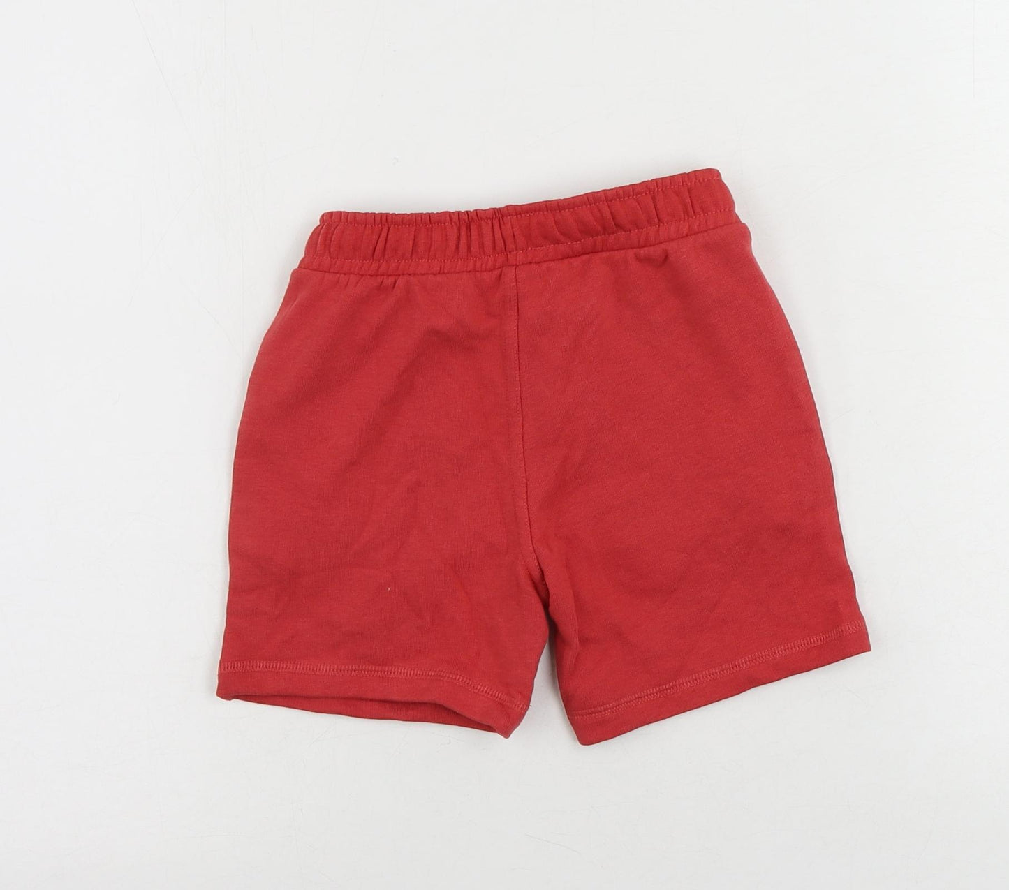 Marks and Spencer Boys Red Cotton Sweat Shorts Size 5-6 Years Regular Drawstring - Pockets