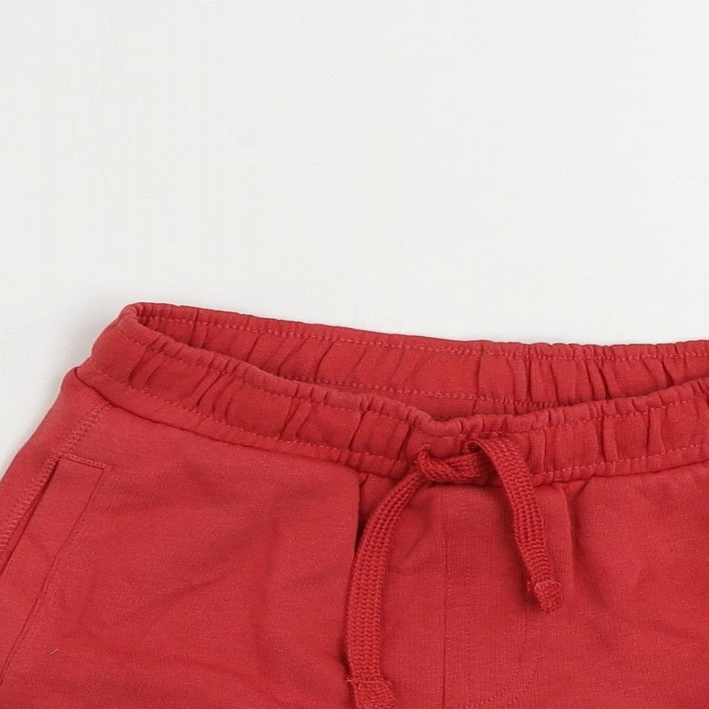 Marks and Spencer Boys Red Cotton Sweat Shorts Size 5-6 Years Regular Drawstring - Pockets