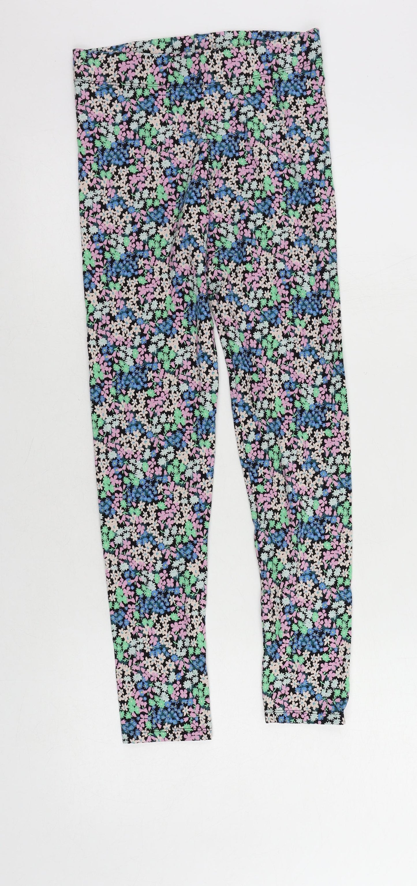 Marks and Spencer Girls Multicoloured Floral Cotton Jogger Trousers Size 11-12 Years Regular - Leggings