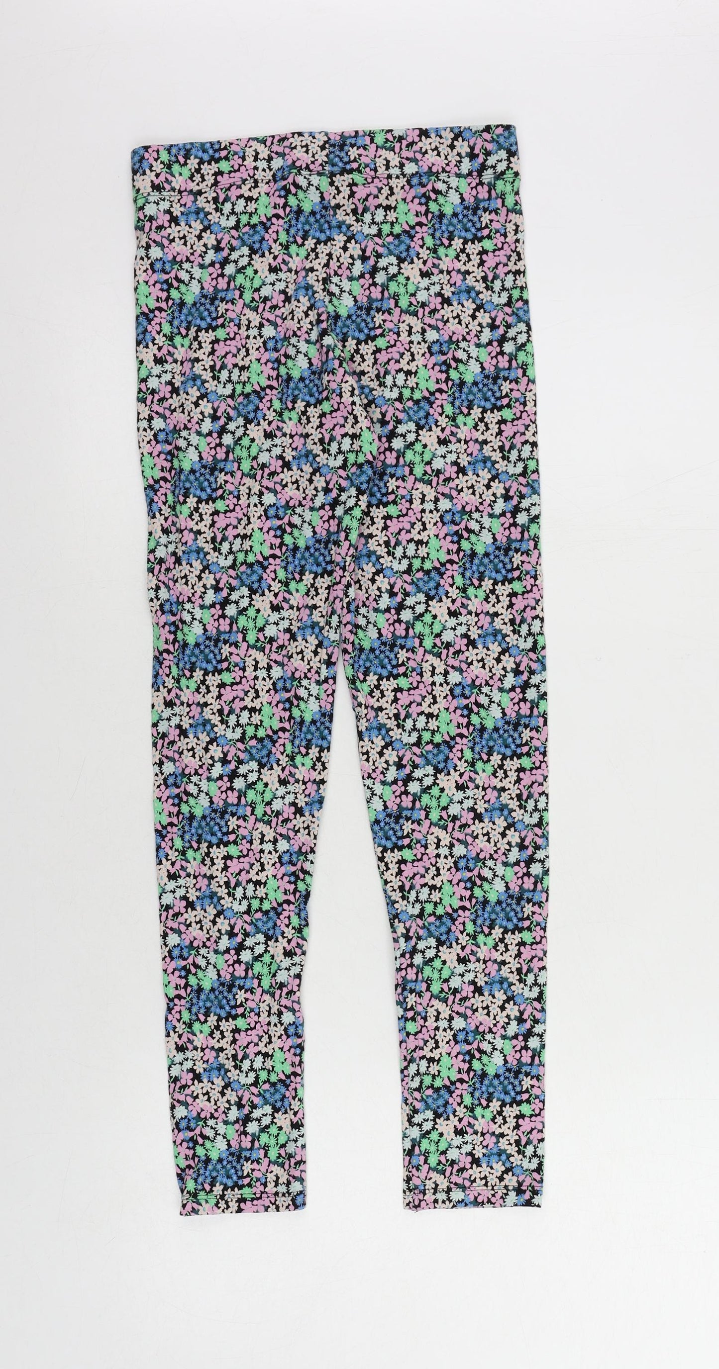 Marks and Spencer Girls Multicoloured Floral Cotton Jogger Trousers Size 11-12 Years Regular - Leggings