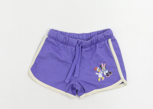 Marks and Spencer Girls Purple Cotton Sweat Shorts Size 3-4 Years Regular Drawstring - Minnie Daisy