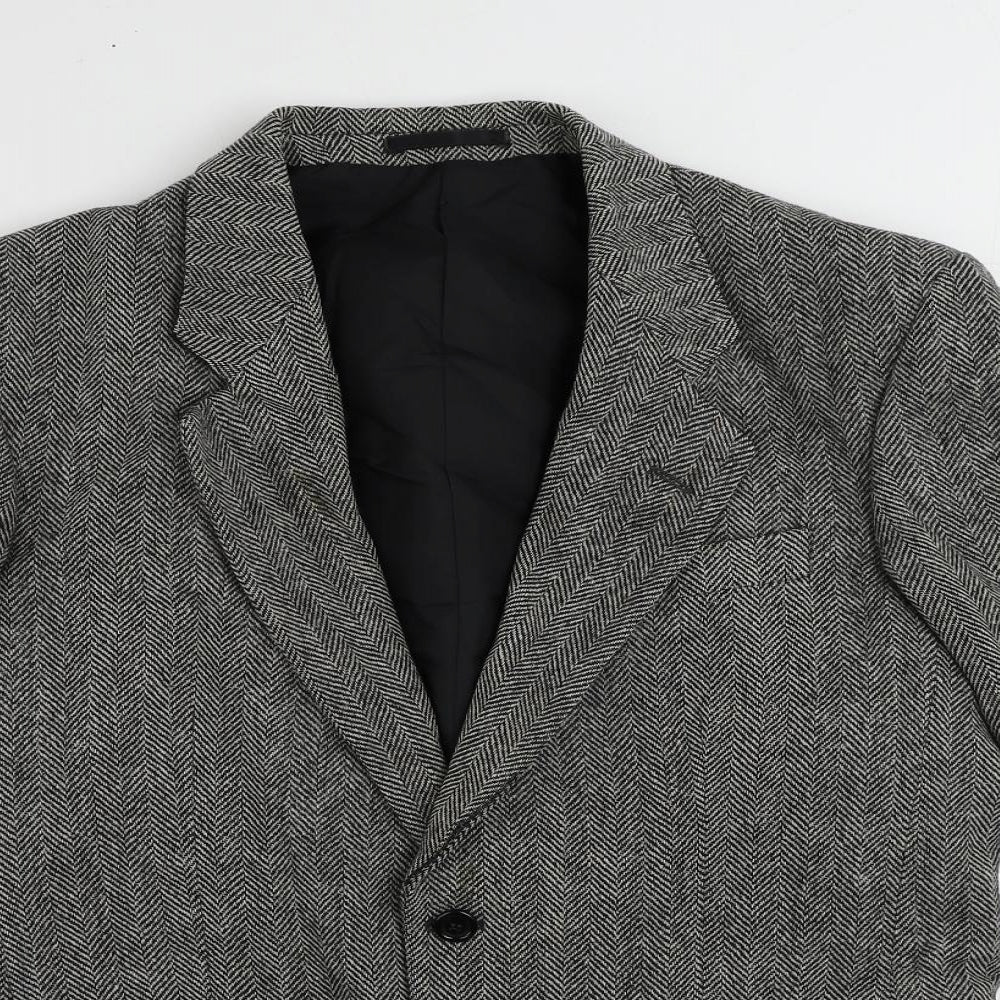 Greenwoods Mens Grey Herringbone Wool Jacket Blazer Size 38 Regular