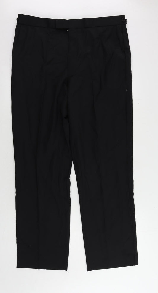 Marks and Spencer Mens Black Wool Dress Pants Trousers Size 36 in L31 in Regular Zip