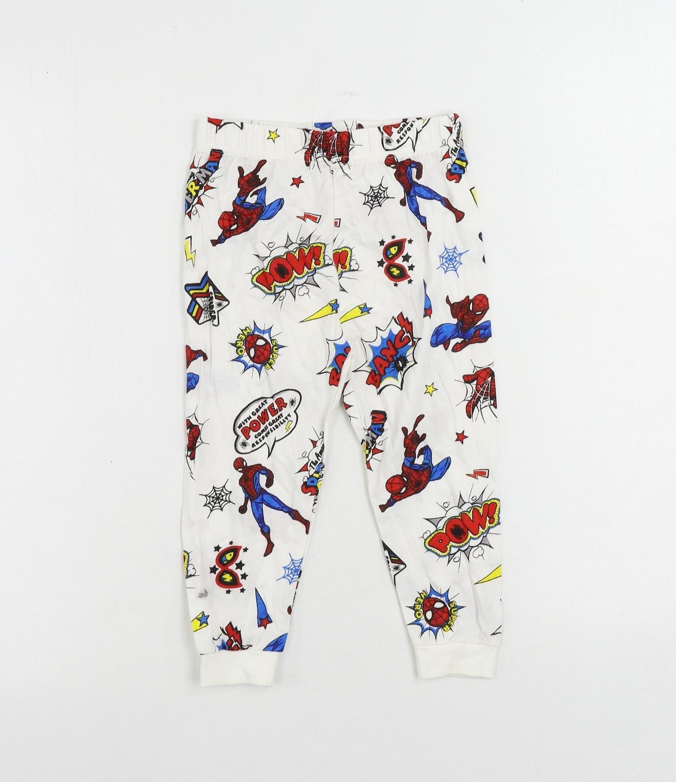 Marks and Spencer Boys White Geometric Cotton Pyjama Pants Size 2-3 Years - Spider-Man