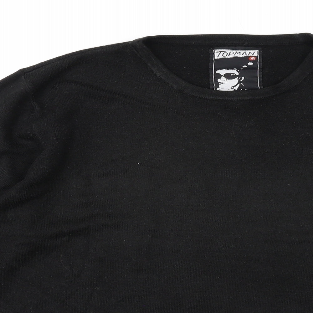 Topman Mens Black Collared Acrylic Pullover Jumper Size M Long Sleeve