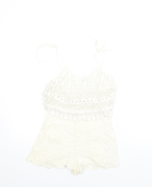 Topshop Womens Ivory Cotton Playsuit One-Piece Size 8 Button