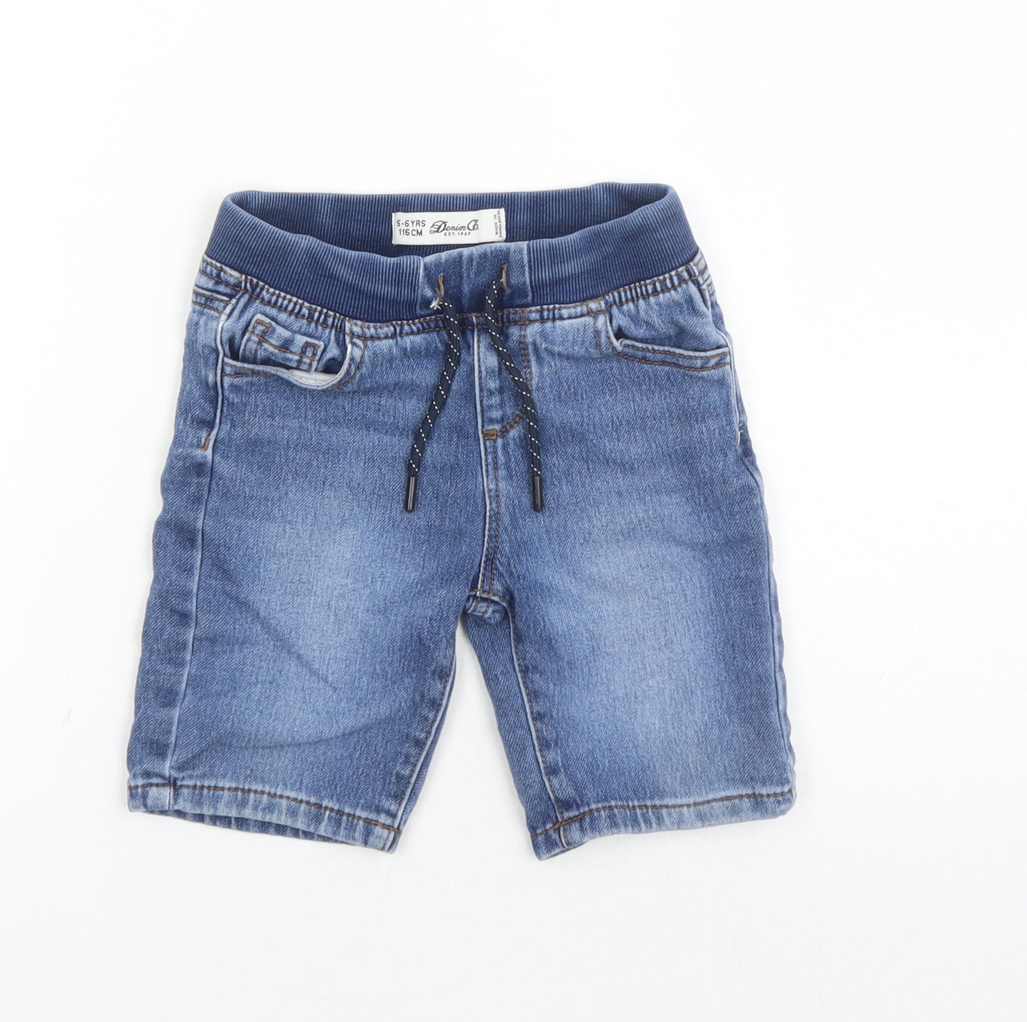 Denim & Co. Boys Blue Cotton Biker Shorts Size 5-6 Years L6 in Regular Drawstring - Waist Size 22 inches Elasticated Waist