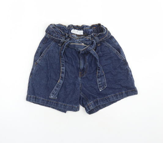 Denim & Co. Womens Blue Cotton Mom Shorts Size 6 L6 in Regular Zip - Elasticated Waist Belted