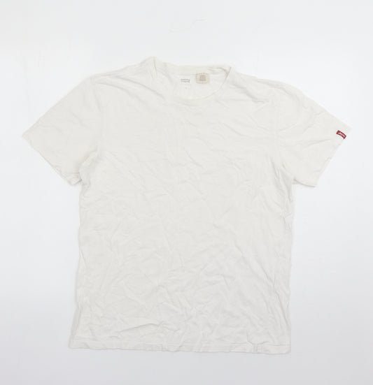 Levi's Mens White Polyester T-Shirt Size M Crew Neck