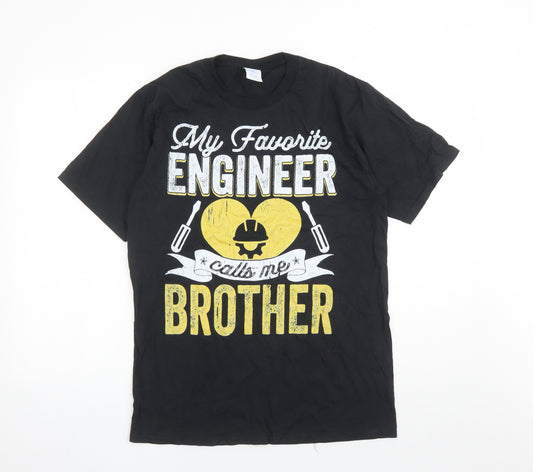 Port & Company Mens Black Cotton T-Shirt Size M Crew Neck - My Favourite Engineer Calls Me Brother