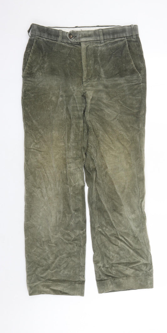 St Michael Mens Green Cotton Trousers Size 34 in L31 in Regular Zip - Pockets Vintage