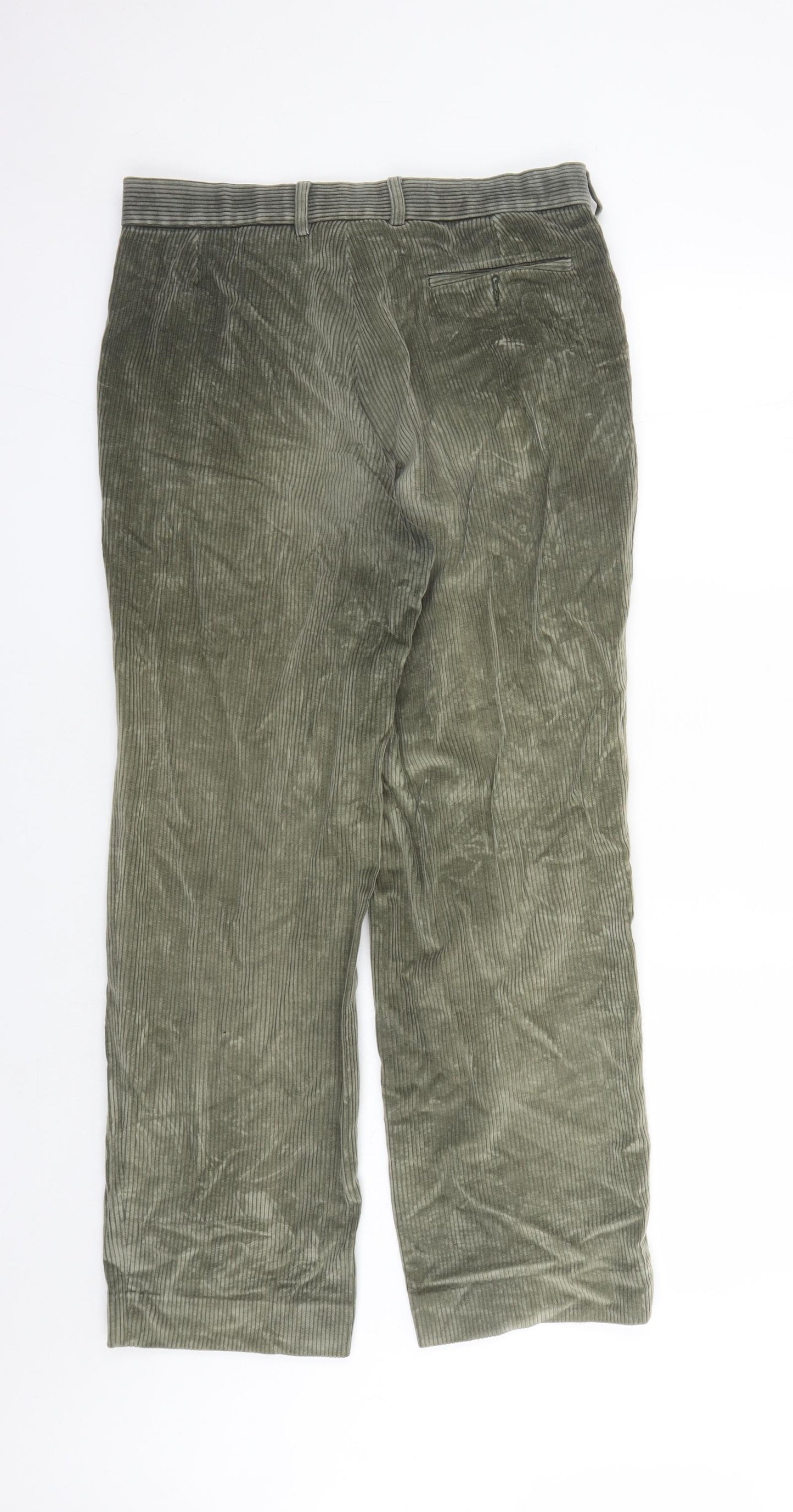 St Michael Mens Green Cotton Trousers Size 34 in L31 in Regular Zip - Pockets Vintage