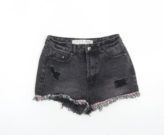 Denim & Co. Womens Black Cotton Cut-Off Shorts Size 6 L3 in Regular Zip - Embroidered Detail