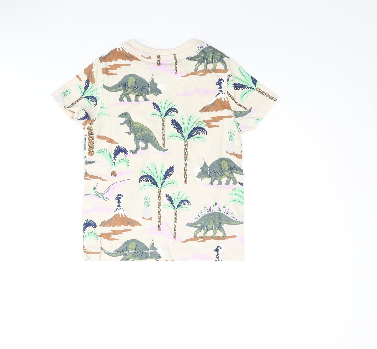 Marks and Spencer Boys Multicoloured Geometric Cotton Basic T-Shirt Size 4-5 Years Crew Neck Pullover - Dinosaur Tree Print