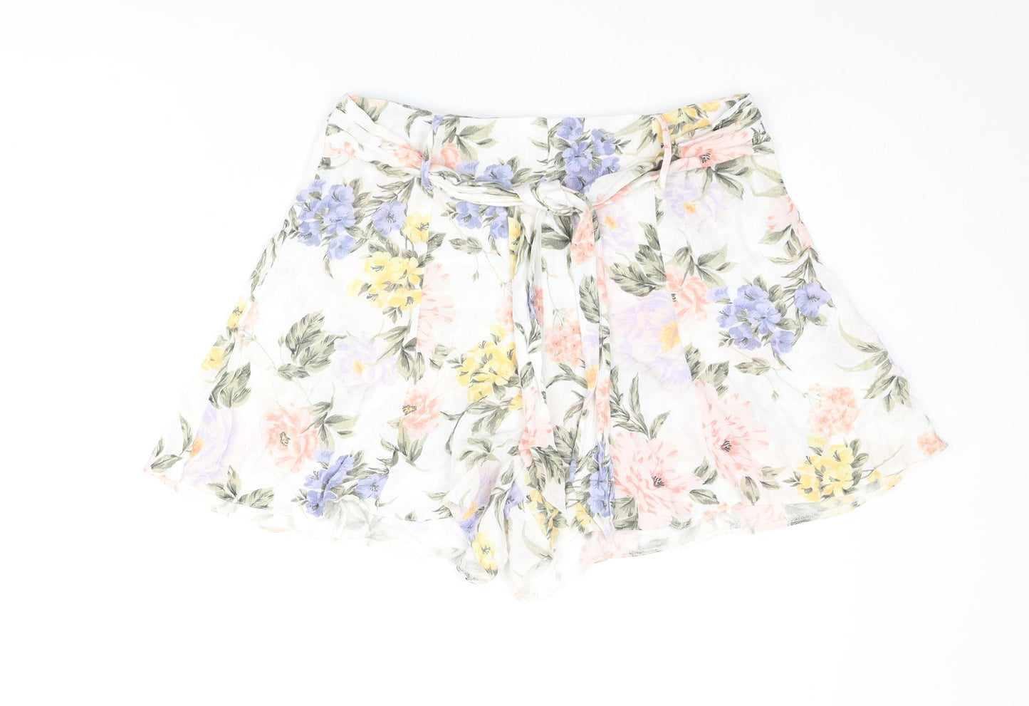 Miss Selfridge Womens Multicoloured Floral Viscose Basic Shorts Size 10 Regular Zip - Belted