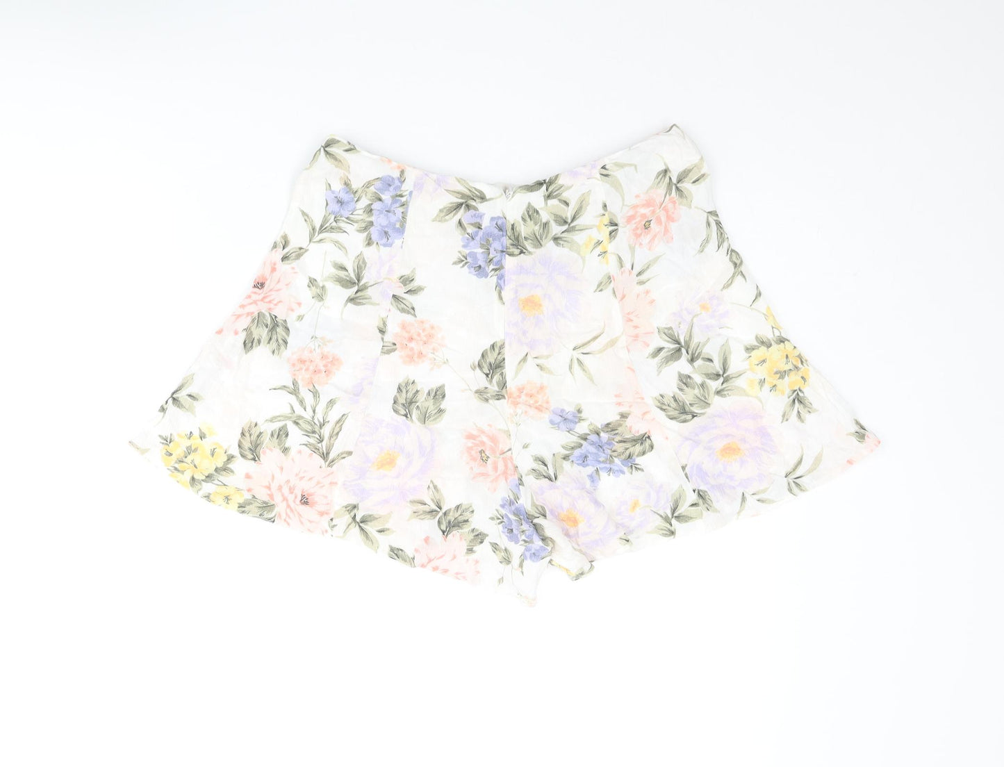 Miss Selfridge Womens Multicoloured Floral Viscose Basic Shorts Size 10 Regular Zip - Belted