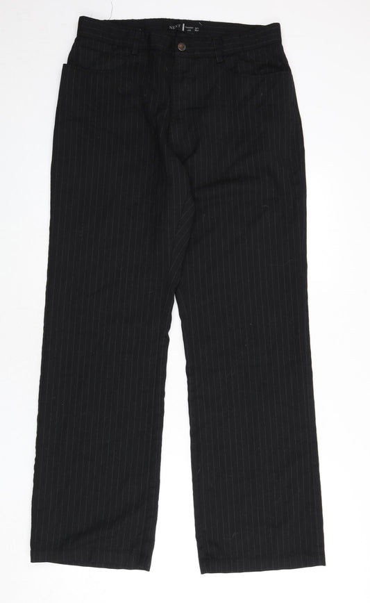 NEXT Mens Black Striped Wool Dress Pants Trousers Size 34 in L31 in Regular Zip