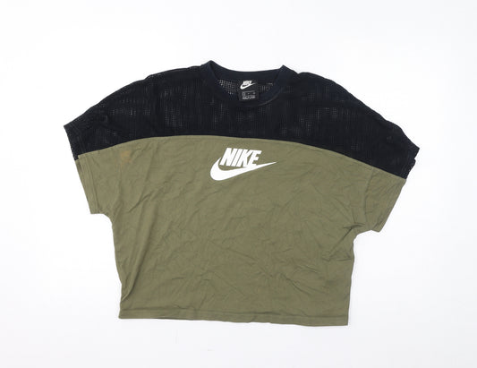 Nike Womens Green Cotton Basic T-Shirt Size S Round Neck Pullover - Logo