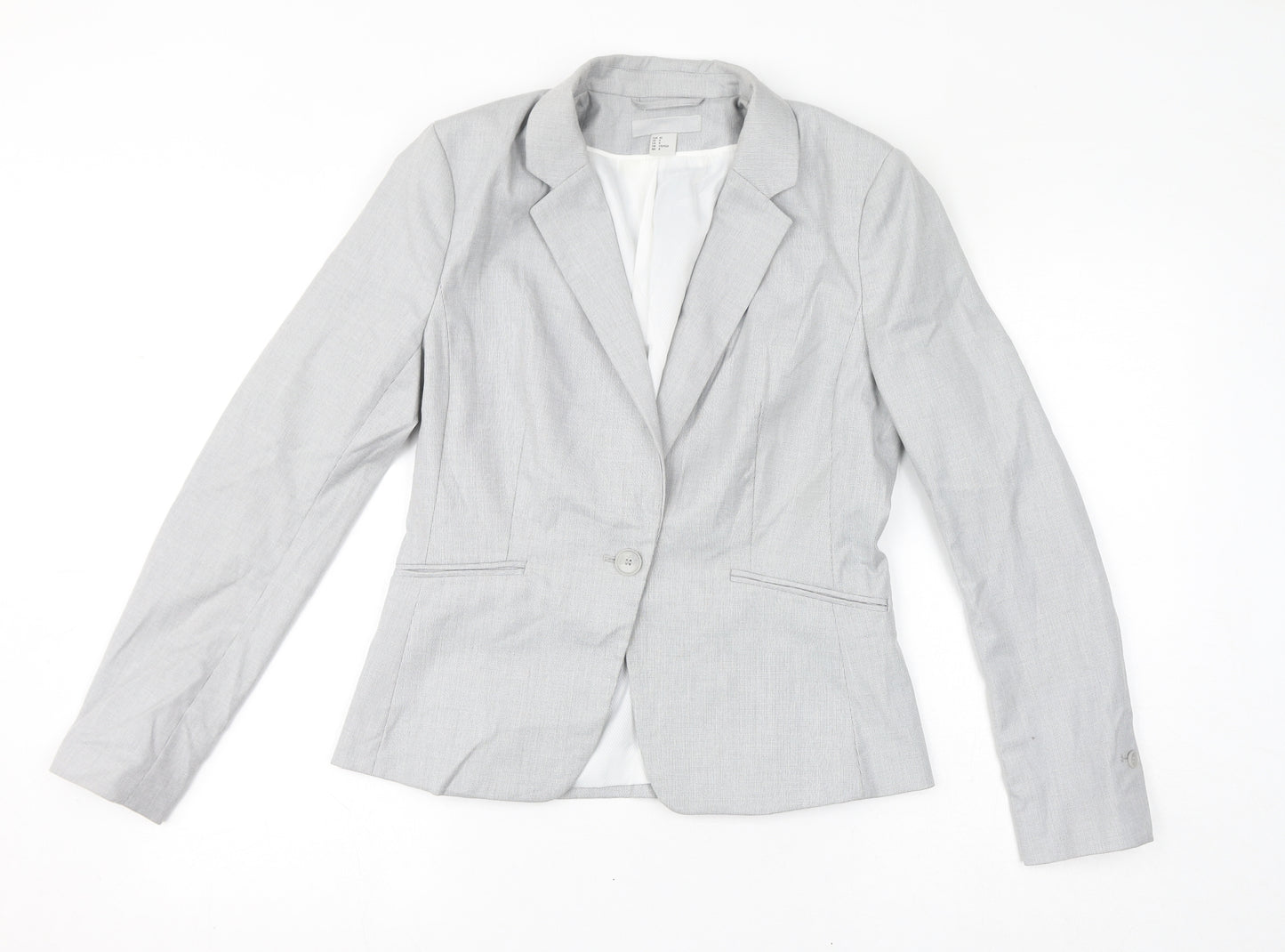 H&M Womens Grey Polyester Jacket Blazer Size 12