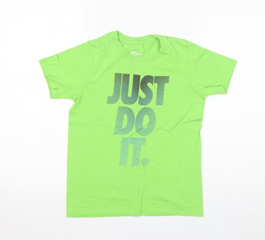 Nike Boys Green Polyester Basic T-Shirt Size S Round Neck Pullover - Just do It