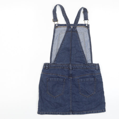 George Girls Blue Cotton Pinafore/Dungaree Dress Size 9-10 Years Square Neck Button - Pockets