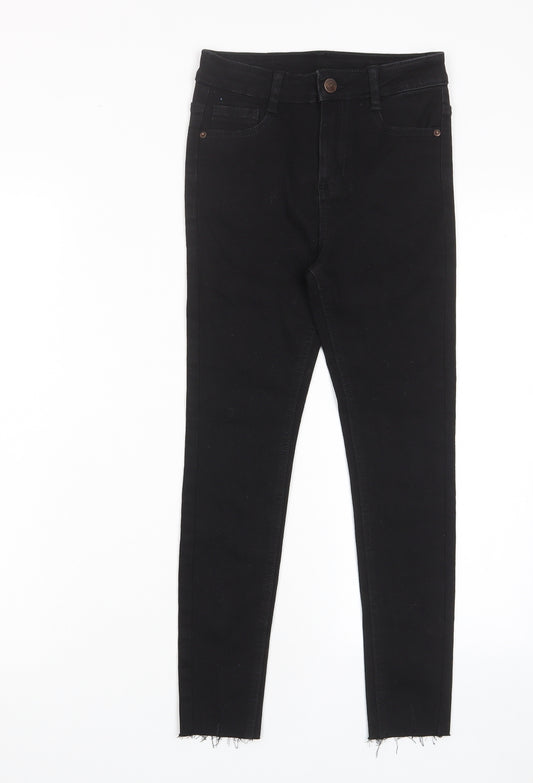 George Girls Black Cotton Skinny Jeans Size 9-10 Years L23 in Regular Zip - Pockets, Adjustable waist