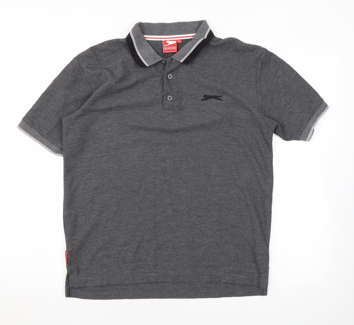 Slazenger Mens Grey Polyester Polo Size M Collared Button