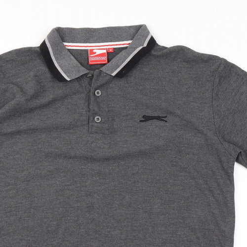 Slazenger Mens Grey Polyester Polo Size M Collared Button