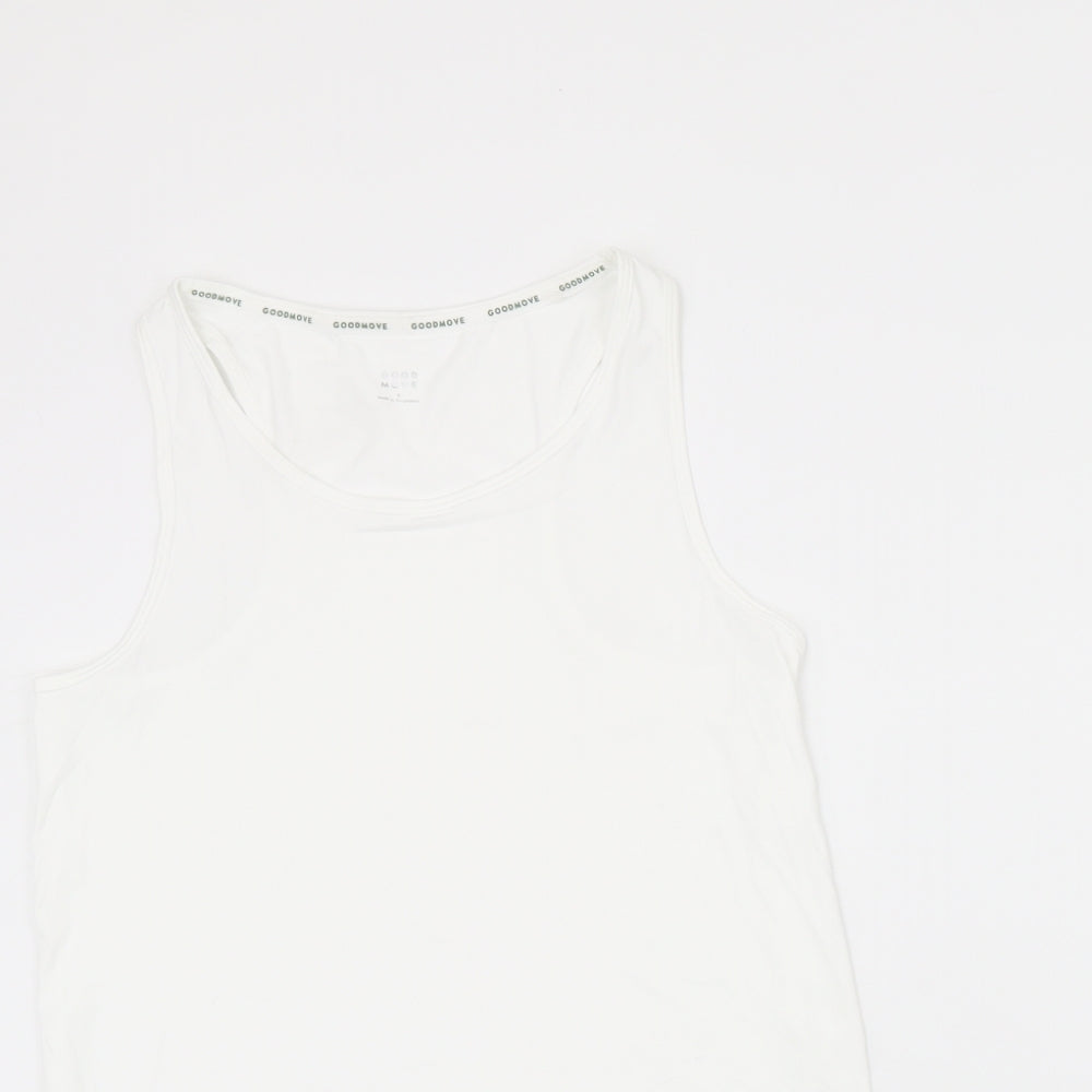 Goodmove Womens White Polyester Basic Tank Size 8 Scoop Neck Pullover