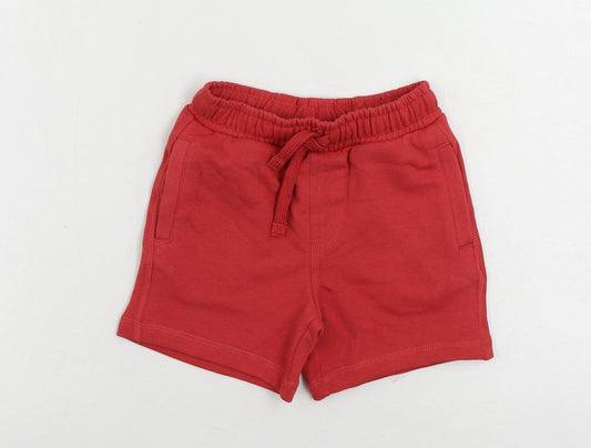 Marks and Spencer Boys Red Cotton Sweat Shorts Size 4-5 Years Regular Drawstring