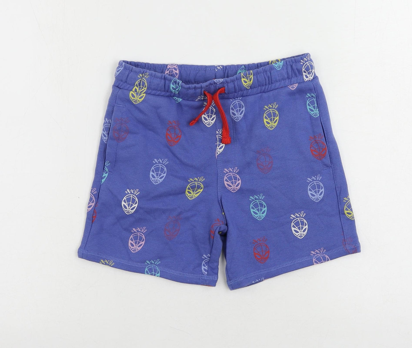 Marks and Spencer Boys Blue Geometric Cotton Sweat Shorts Size 6-7 Years Regular Drawstring - Spider-Man