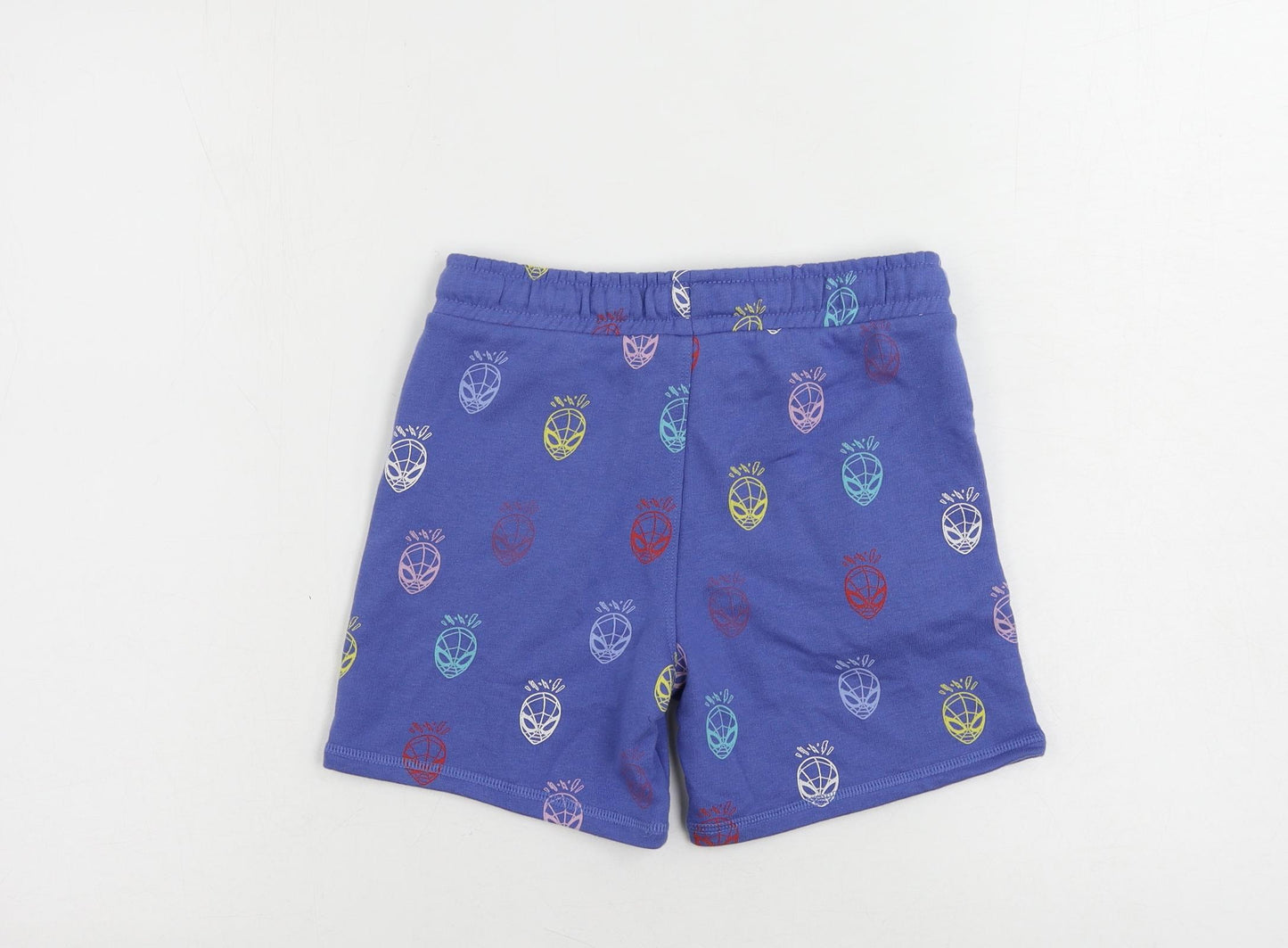 Marks and Spencer Boys Blue Geometric Cotton Sweat Shorts Size 6-7 Years Regular Drawstring - Spider-Man