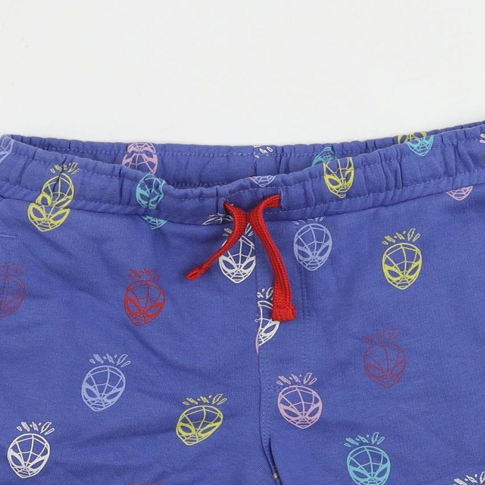 Marks and Spencer Boys Blue Geometric Cotton Sweat Shorts Size 6-7 Years Regular Drawstring - Spider-Man