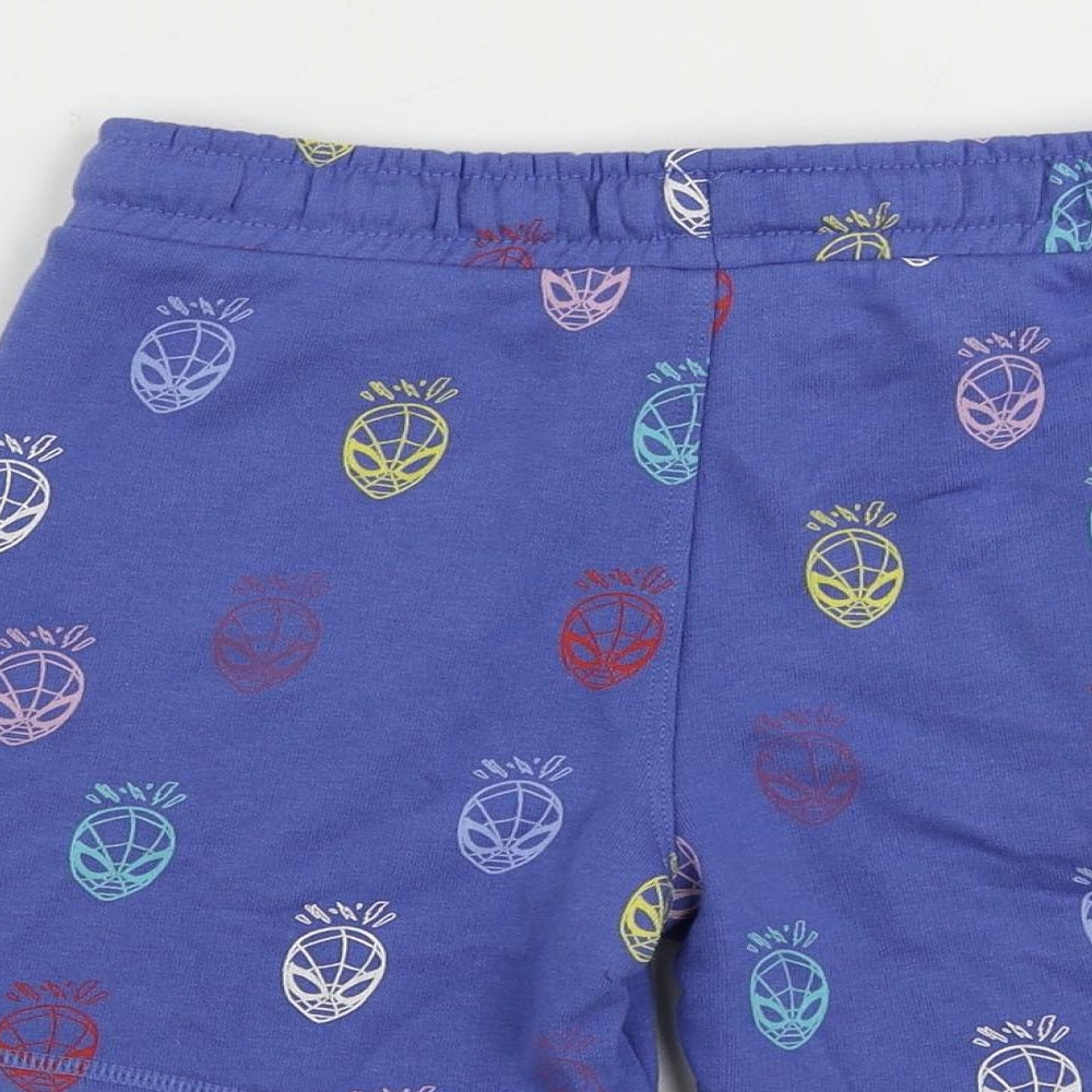 Marks and Spencer Boys Blue Geometric Cotton Sweat Shorts Size 6-7 Years Regular Drawstring - Spider-Man