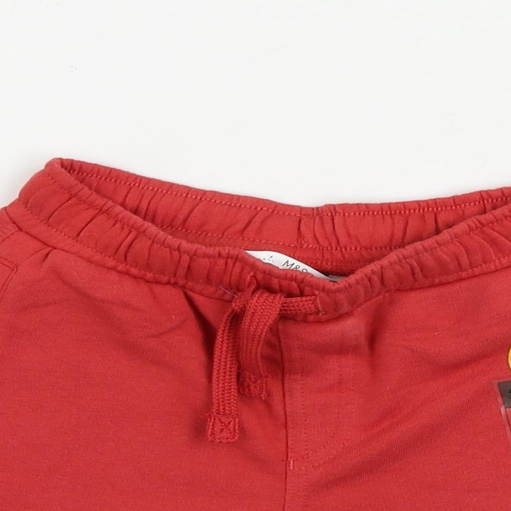 Marks and Spencer Boys Red Cotton Sweat Shorts Size 4-5 Years Regular Drawstring - Pockets