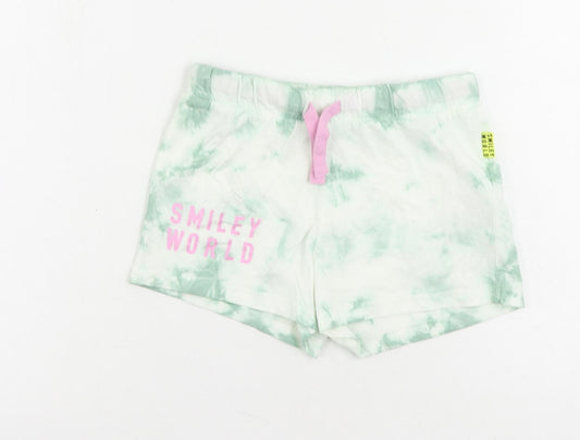 Marks and Spencer Girls Green Solid Cotton Cami Sleep Shorts Size 6-7 Years Drawstring - Tie Dye