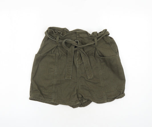 Denim & Co. Womens Green Cotton Paperbag Shorts Size 12 L3.5 in Regular Zip - Belted