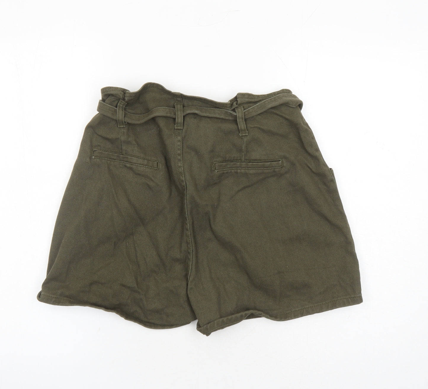 Denim & Co. Womens Green Cotton Paperbag Shorts Size 12 L3.5 in Regular Zip - Belted