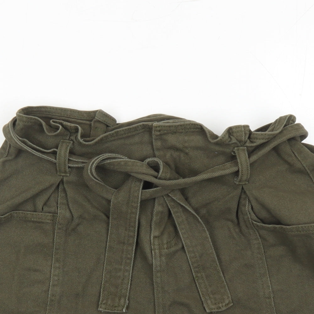 Denim & Co. Womens Green Cotton Paperbag Shorts Size 12 L3.5 in Regular Zip - Belted