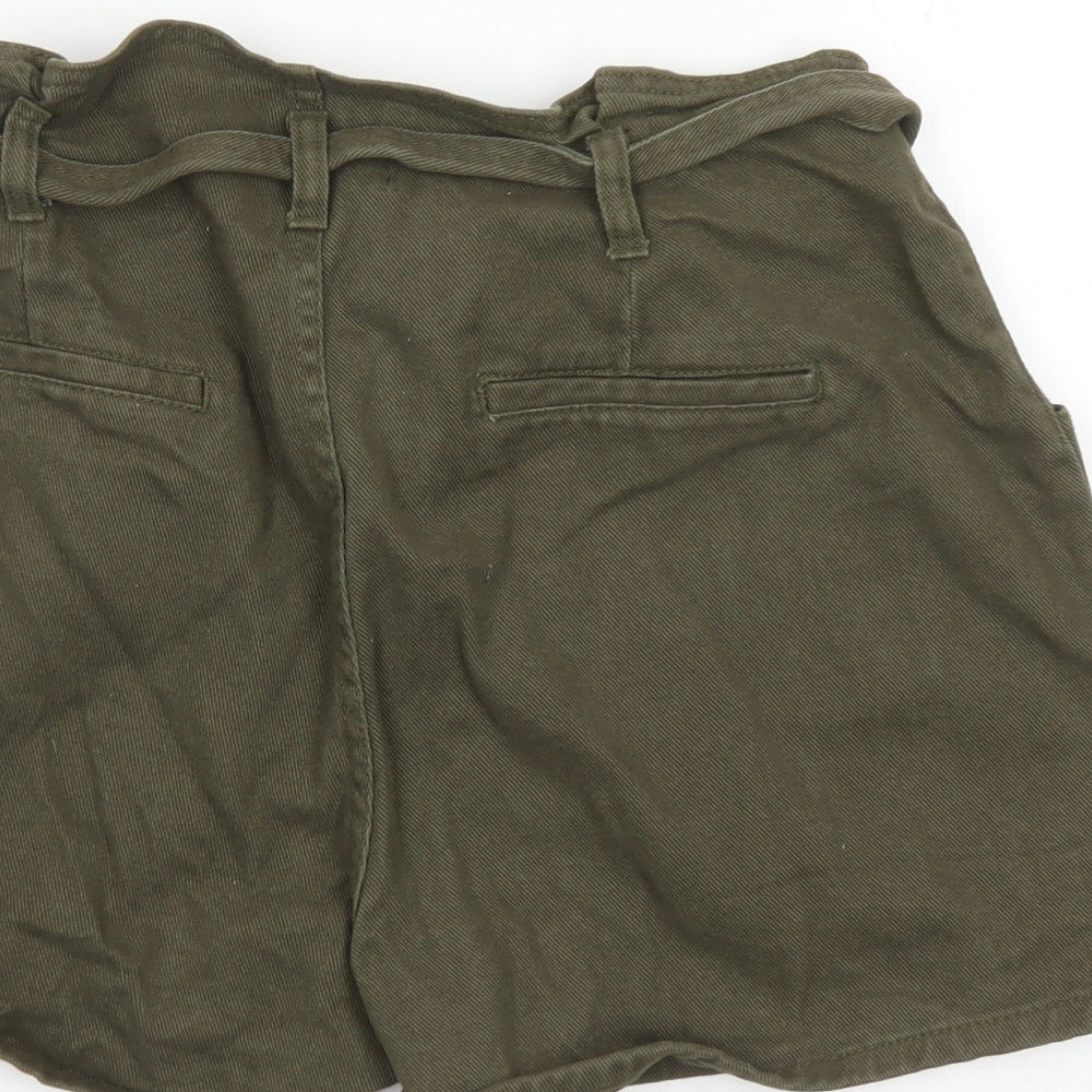 Denim & Co. Womens Green Cotton Paperbag Shorts Size 12 L3.5 in Regular Zip - Belted