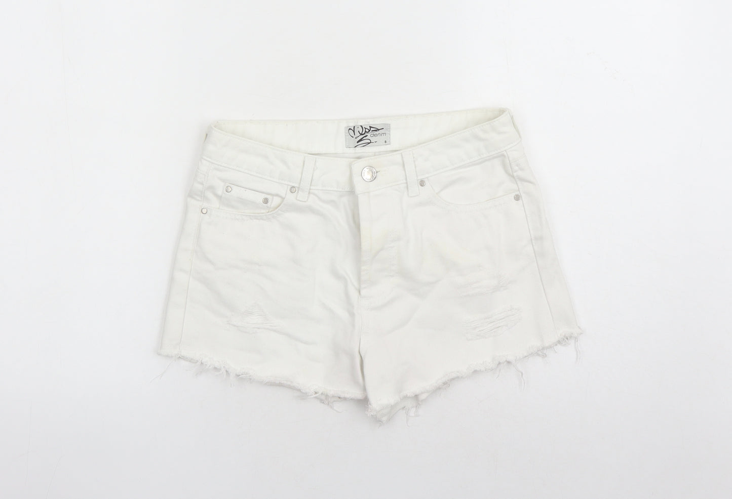 Miss Selfridge Womens White Cotton Cut-Off Shorts Size 8 L3 in Regular Button - Distressed Look Pockets