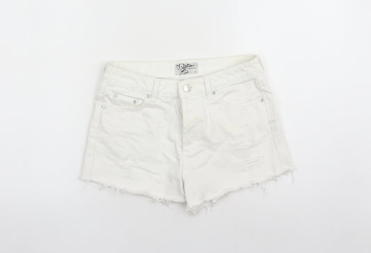 Miss Selfridge Womens White Cotton Cut-Off Shorts Size 8 L3 in Regular Button - Distressed Look Pockets