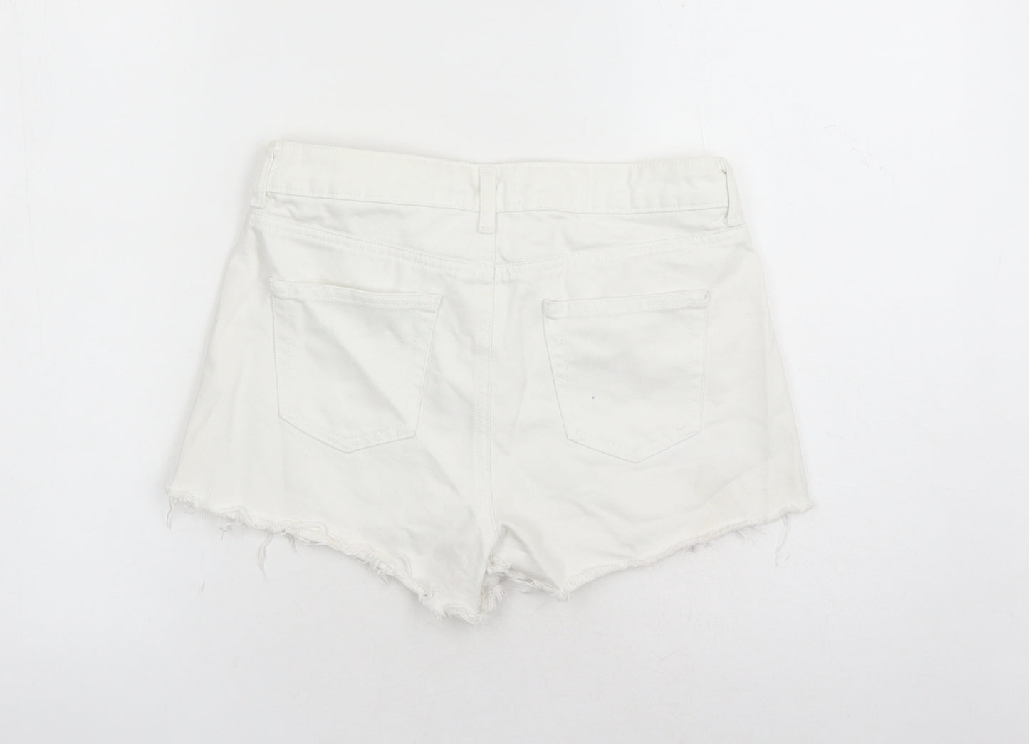 Miss Selfridge Womens White Cotton Cut-Off Shorts Size 8 L3 in Regular Button - Distressed Look Pockets