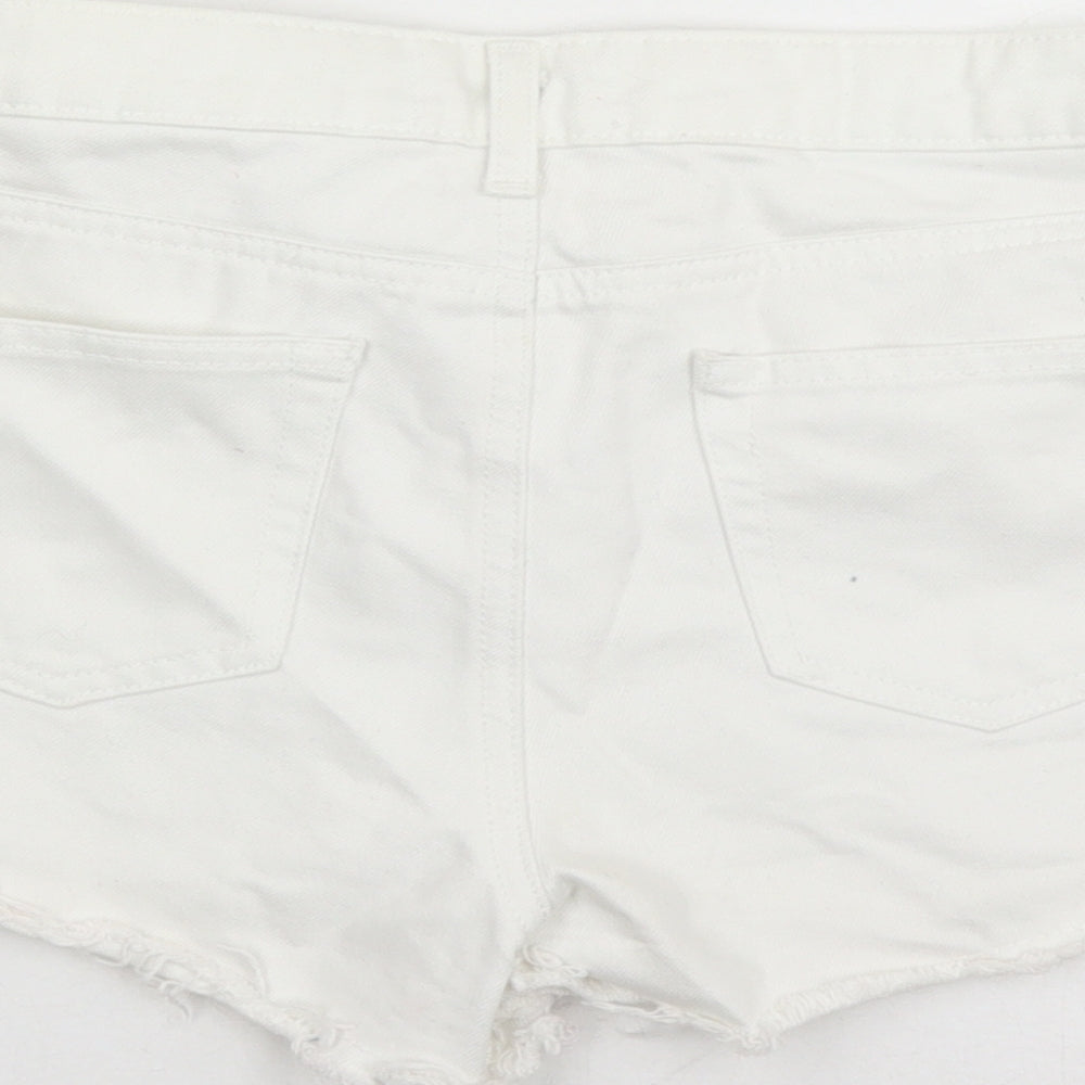 Miss Selfridge Womens White Cotton Cut-Off Shorts Size 8 L3 in Regular Button - Distressed Look Pockets