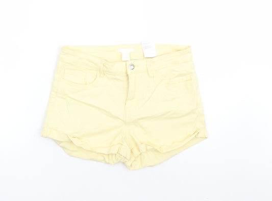 H&M Womens Yellow Cotton Mom Shorts Size 10 L3 in Regular Zip - Pockets