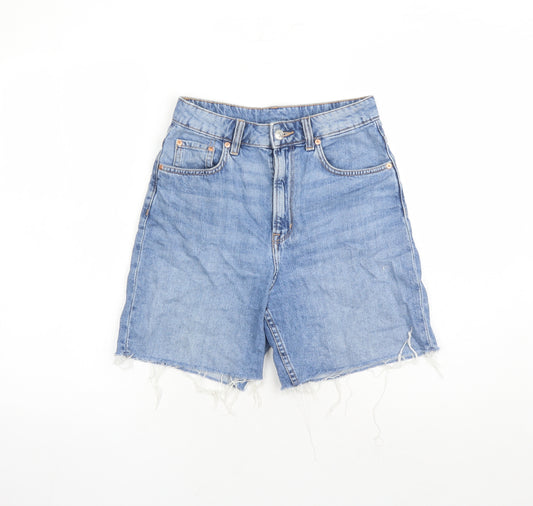 H&M Womens Blue Cotton Cut-Off Shorts Size 8 L7 in Regular Zip - Pockets