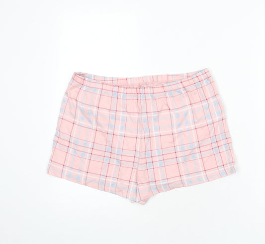 Marks and Spencer Womens Pink Plaid Cotton Capri Sleep Shorts Size M