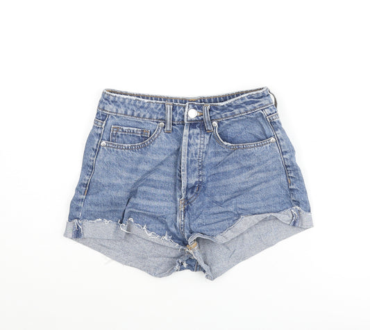 H&M Womens Blue Cotton Hot Pants Shorts Size 6 Regular Zip - Distressed