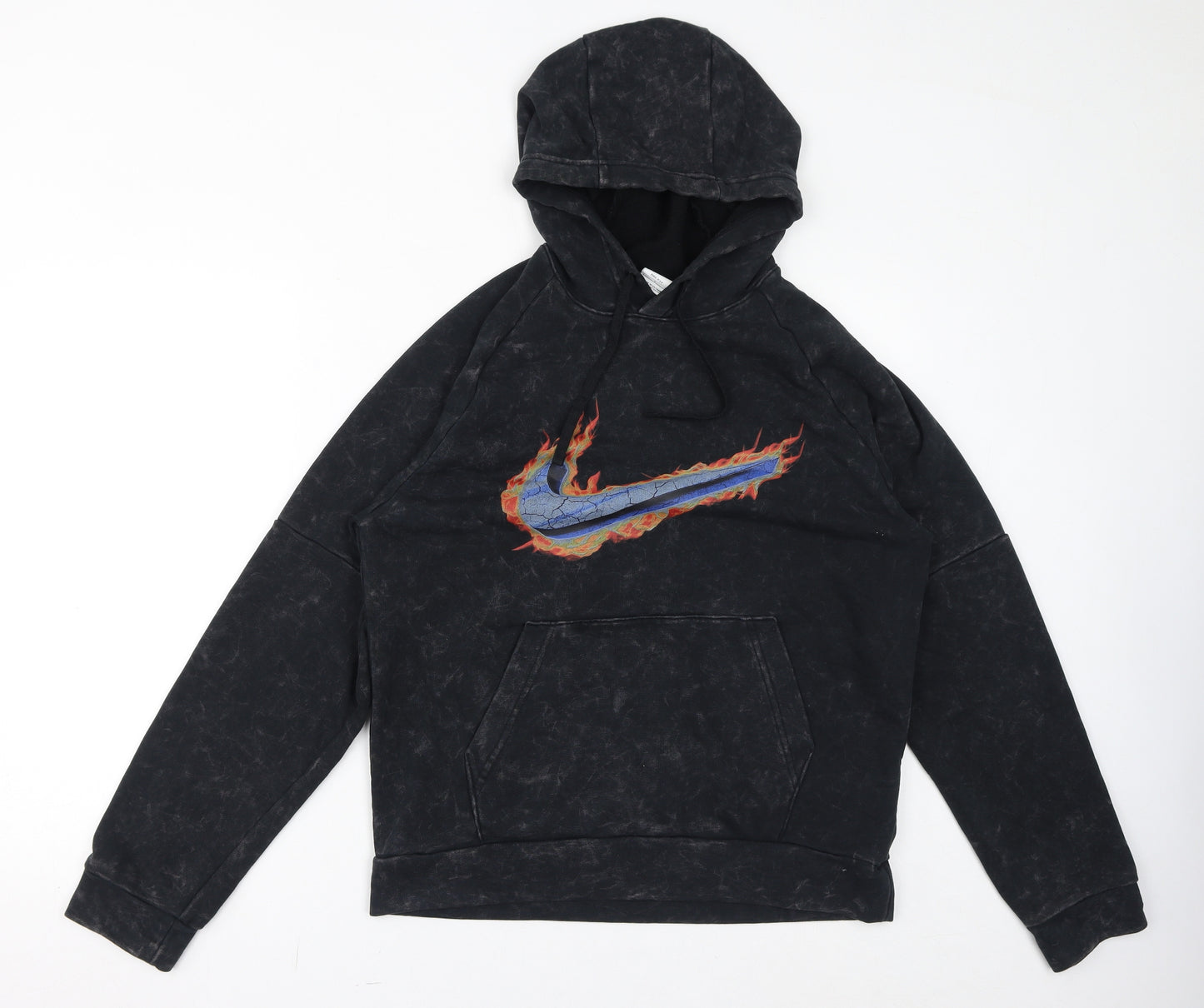 Nike Mens Black Cotton Pullover Hoodie Size S - Logo Flames