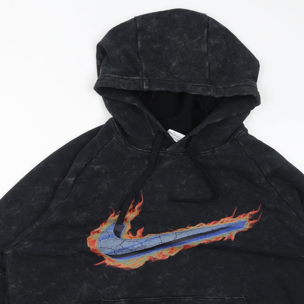 Nike Mens Black Cotton Pullover Hoodie Size S - Logo Flames